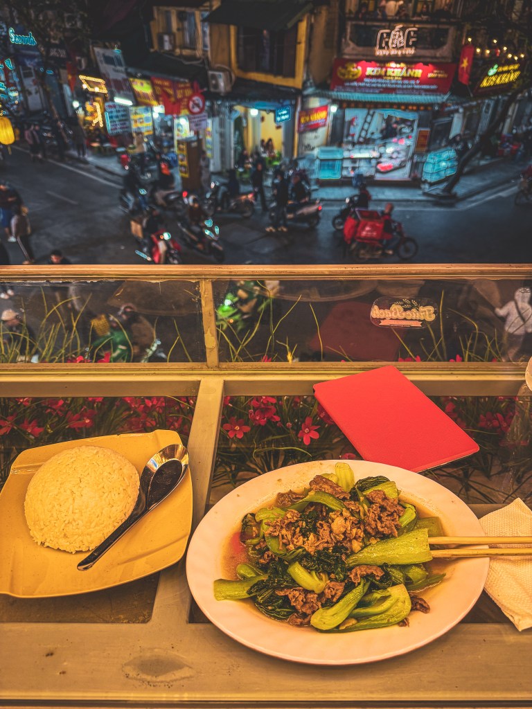 A plated meal served at a Hanoi café.
